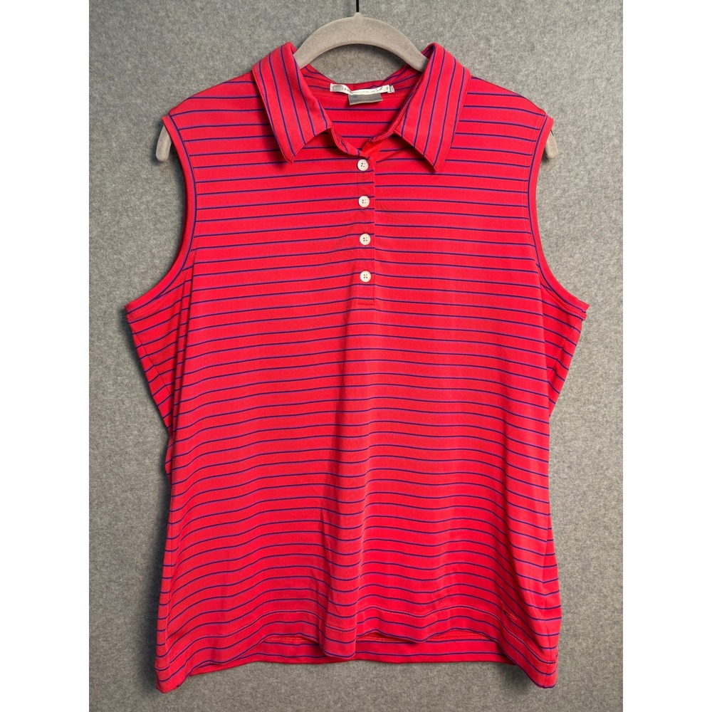Nike Golf Dri-FIT Sleeveless Polo Shirt Pink Blue Striped Women's Large